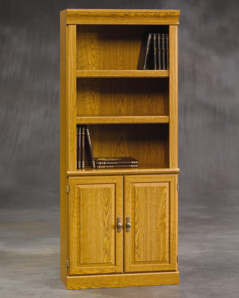 Sauder Orchard Hills 402173 Bookcase with Open Top and Doors on the Bottom Corner Furniture